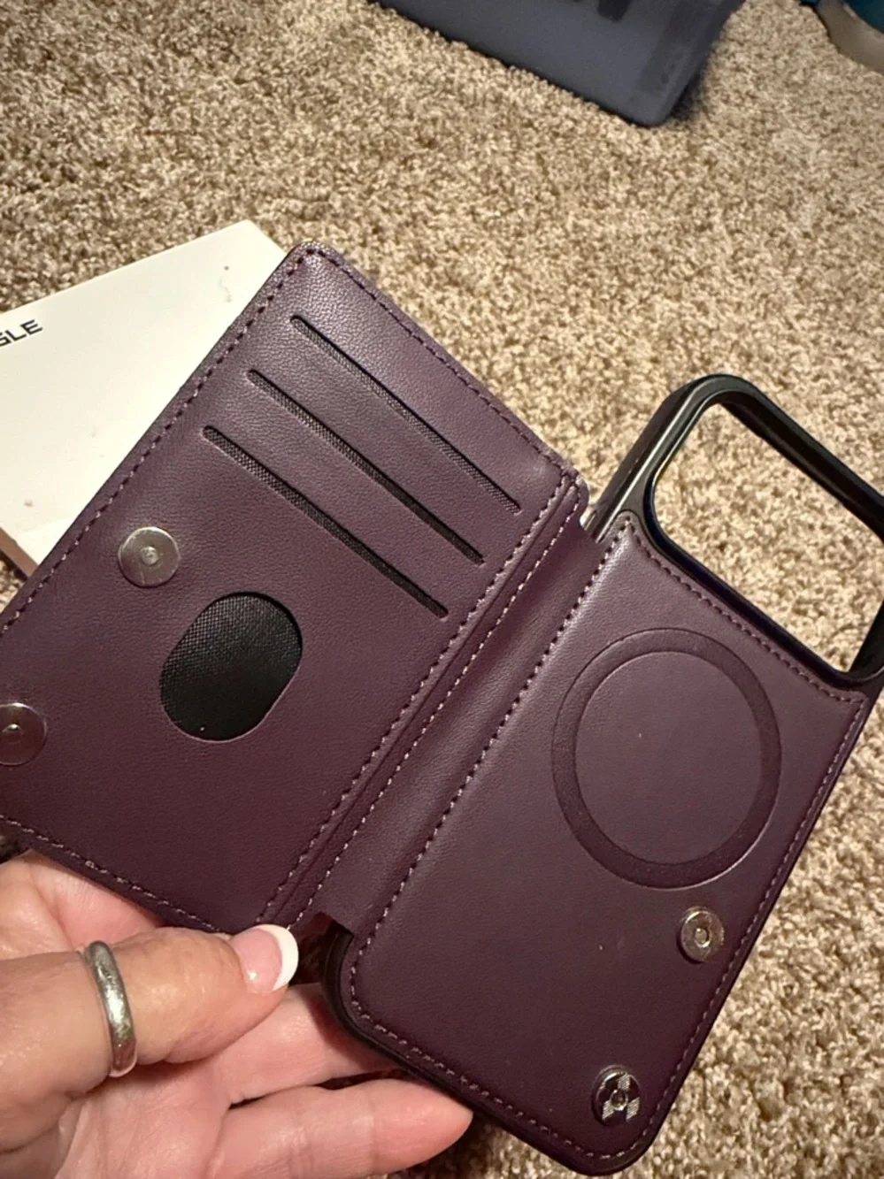 Skyeagle purple & black faux leather folio card case for iPhone 17 Pro Max NWOT